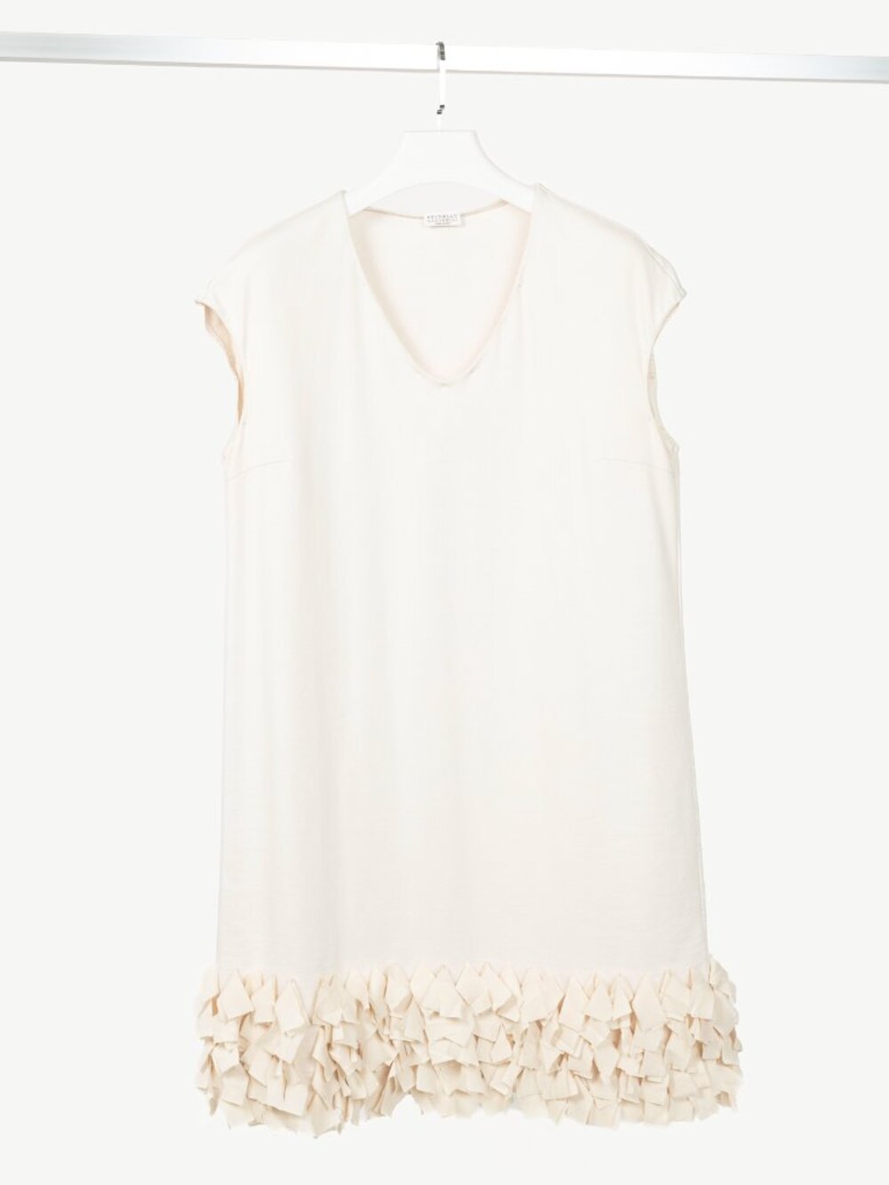 Brunello Cucinelli Oatmeal Cotton-French Terry Fringe-Hem Shift Dress